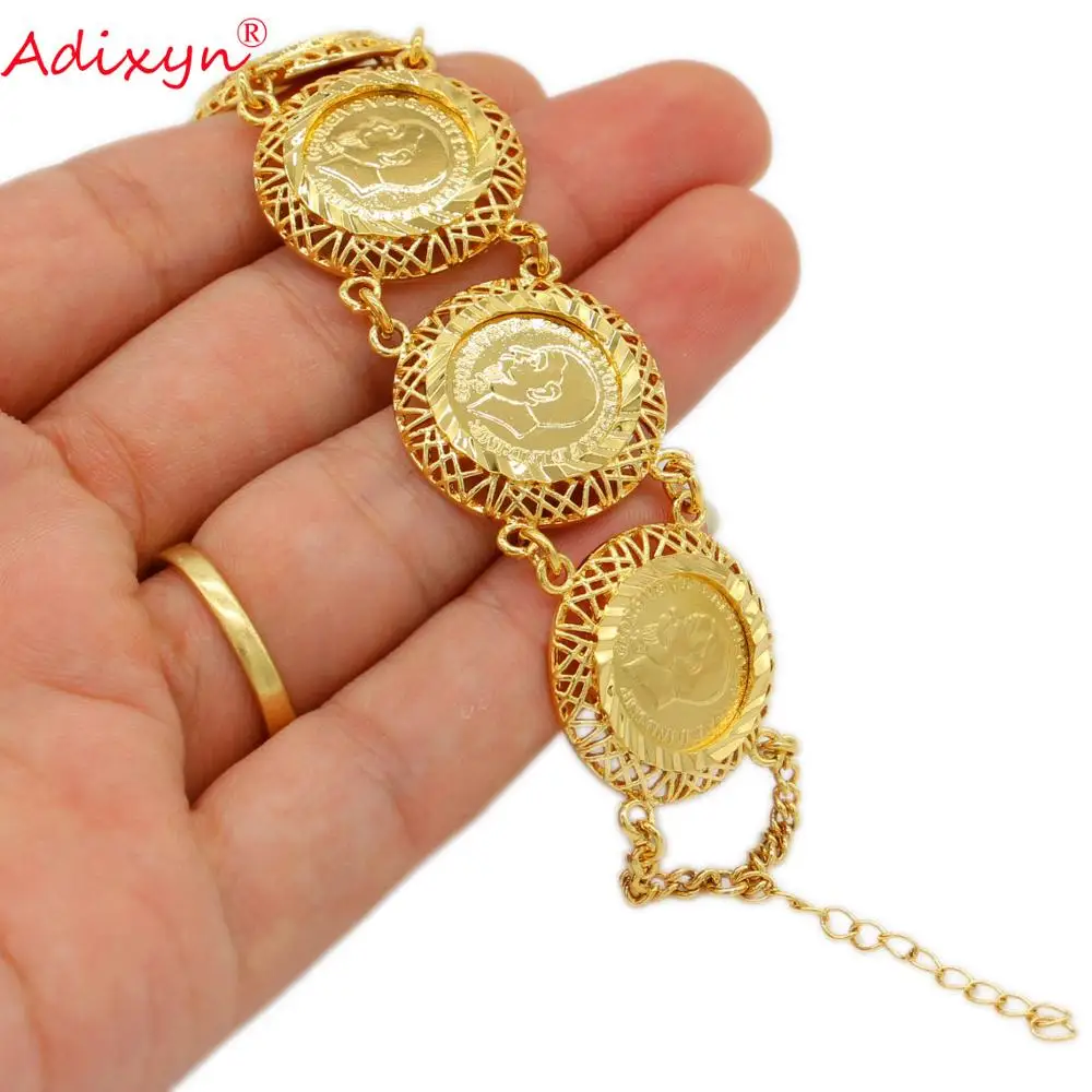 Adixyn Newest Coin Necklace/Earring/Ring/Bracelet Jewelry Sets For Women Gold Color Coins African Bridal Wedding Gifts N10092