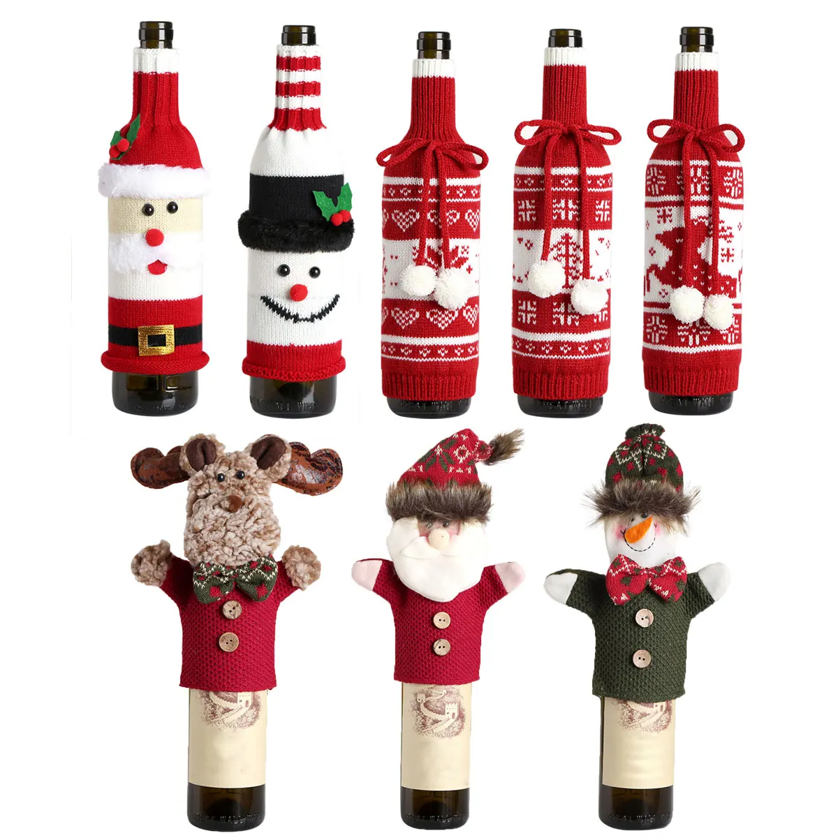 Christmas Wine Bottle Decor Handmade Cute Christmas Sweater Knitted Wine Bottle Cover for Christmas Theme Gifts Parties