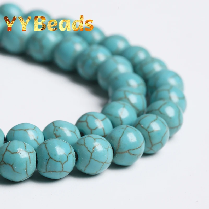 Blue Howlite Turquoises Stone Beads Natural Turquoises Round Loose Charm Beads 4mm-12mm For Jewelry Making DIY Bracelet Ear Stud