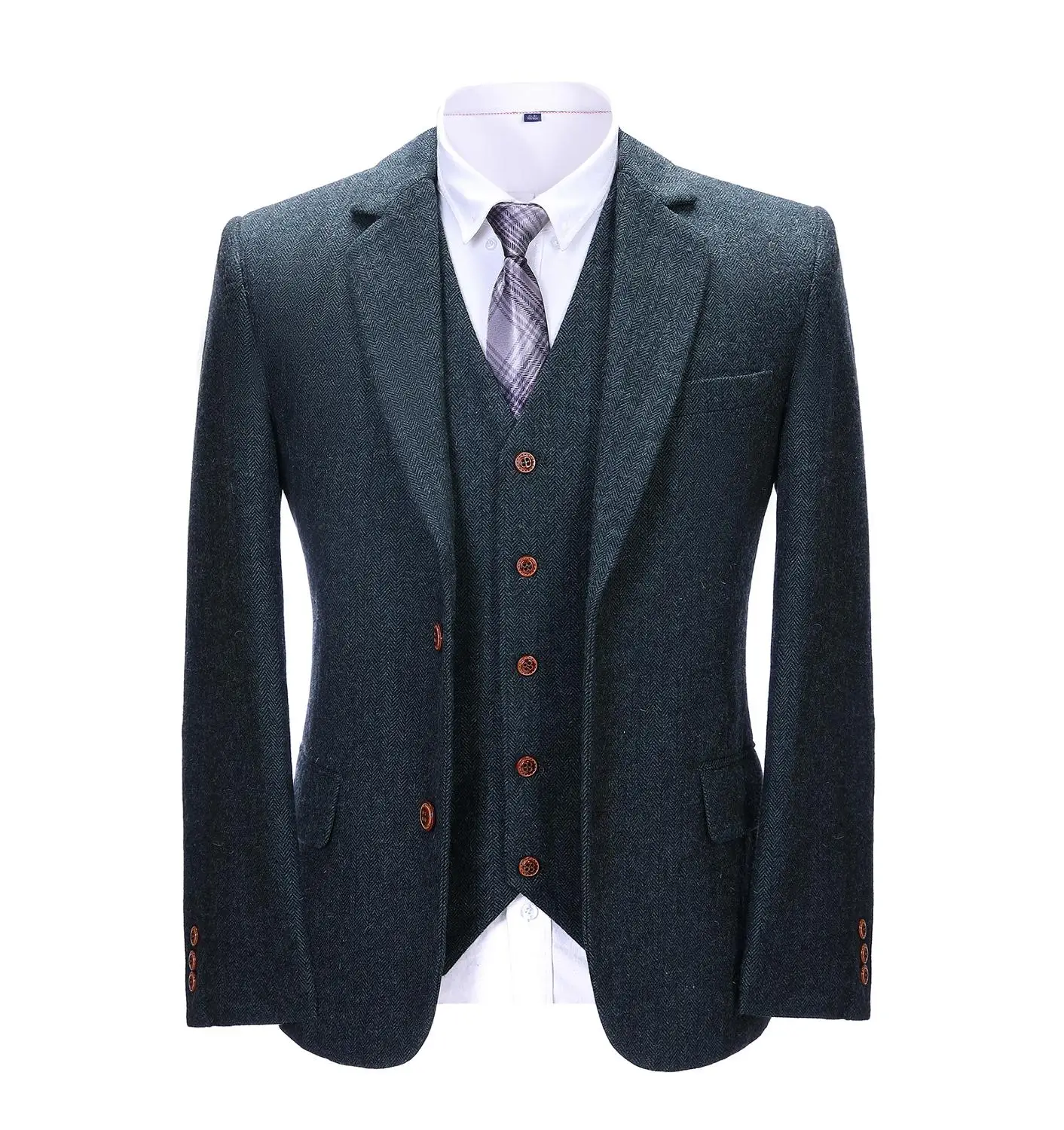 Abito da lavoro da uomo in lana Slim Fit verde pied de poule Navy smoking Blazer + gilet + pantaloni 3 pezzi per la festa di nozze banchetto Prom