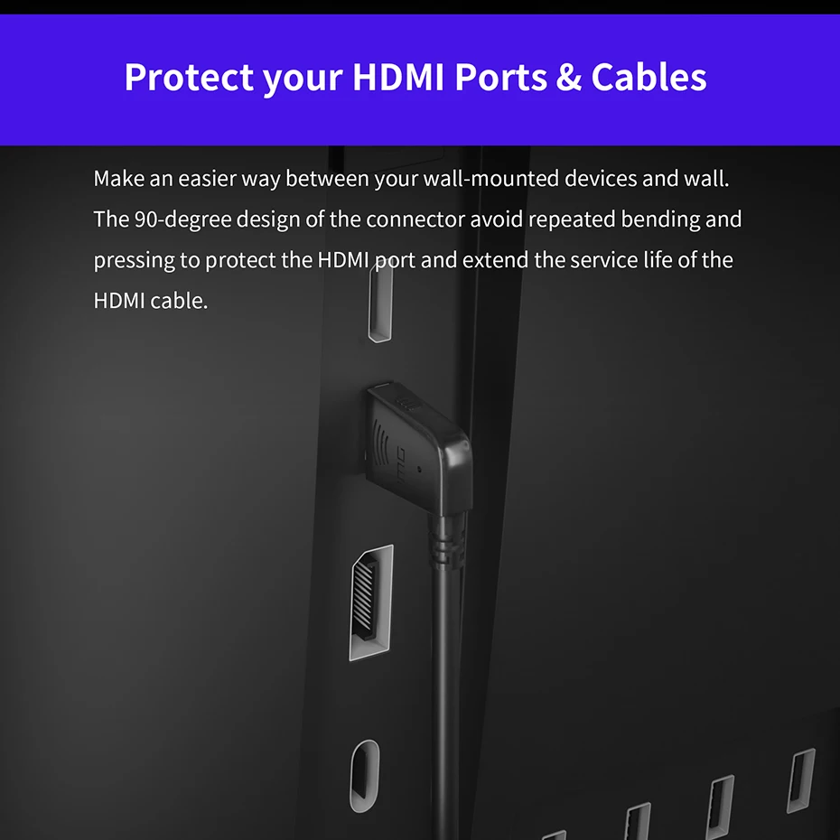 Câble HDMI 1.4 Ultra court, coudé à 90 degrés, compatible 4K, pour PS5, apple TV, PS4 pro, XBox, HDTV, HDR ARC, CEC