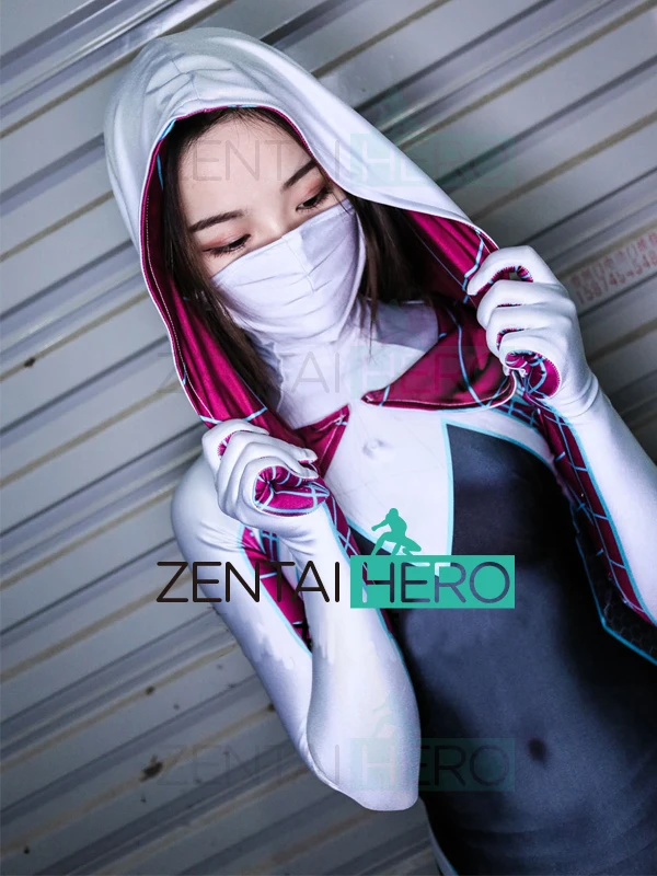 

3D Printed Spider Girl Gwen Cosplay Costume Hight Quality Spandex Bodysuit Halloween Half Mask