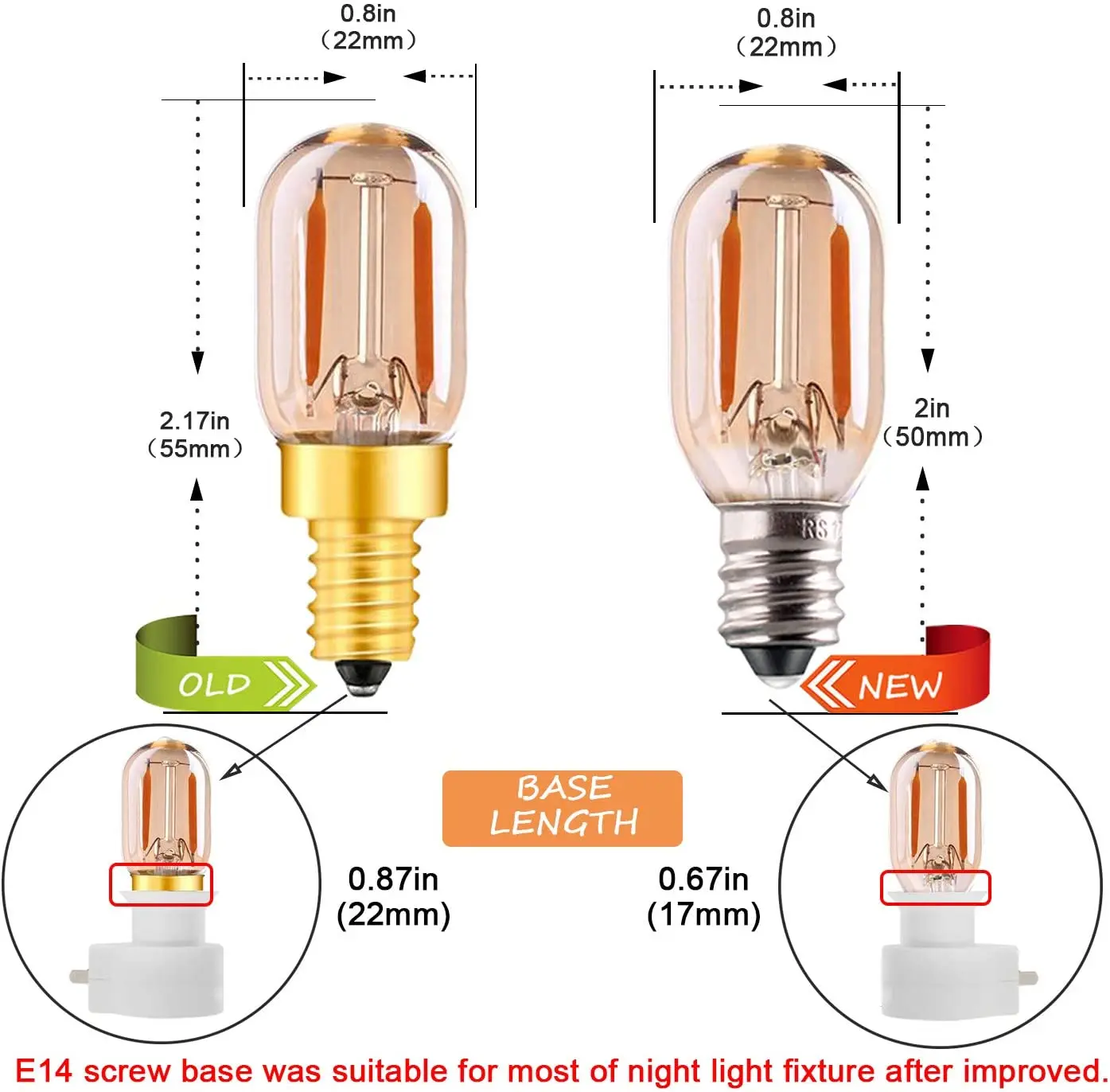 T22G Dimmable LED Lamps 1W Vintage Tube Night Light Bulbs Amber Glass E12 E14 Candelabra LED String Lights 220V 2200K Chandelier