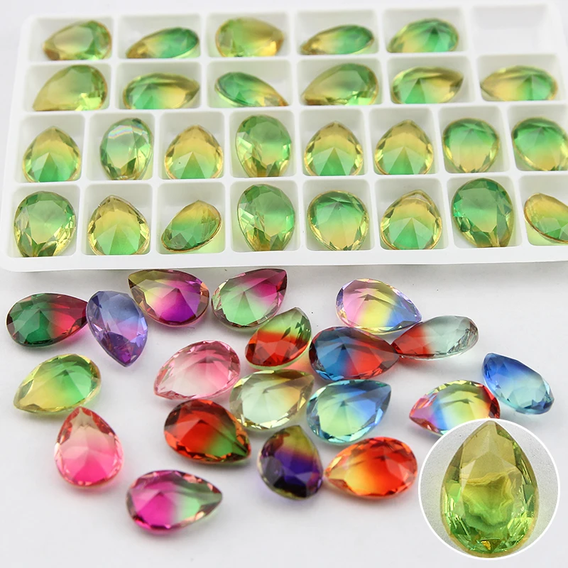 10*14mm teardrop Tourmaline rhinestone pointback rhinestone pear fancystone multicolor color beads for jewelry decoration