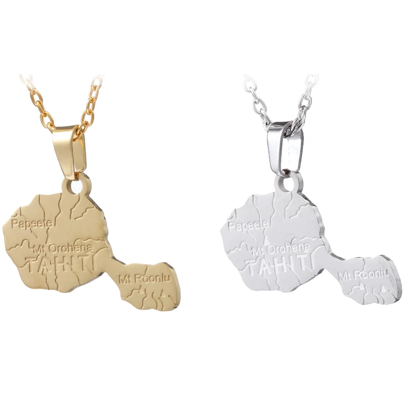 Edelstahl Halskette Frankreich Tahiti Papeete Mt Orohena Mt Rooniu Karte Anhänger Für Männer Frauen Geschenke