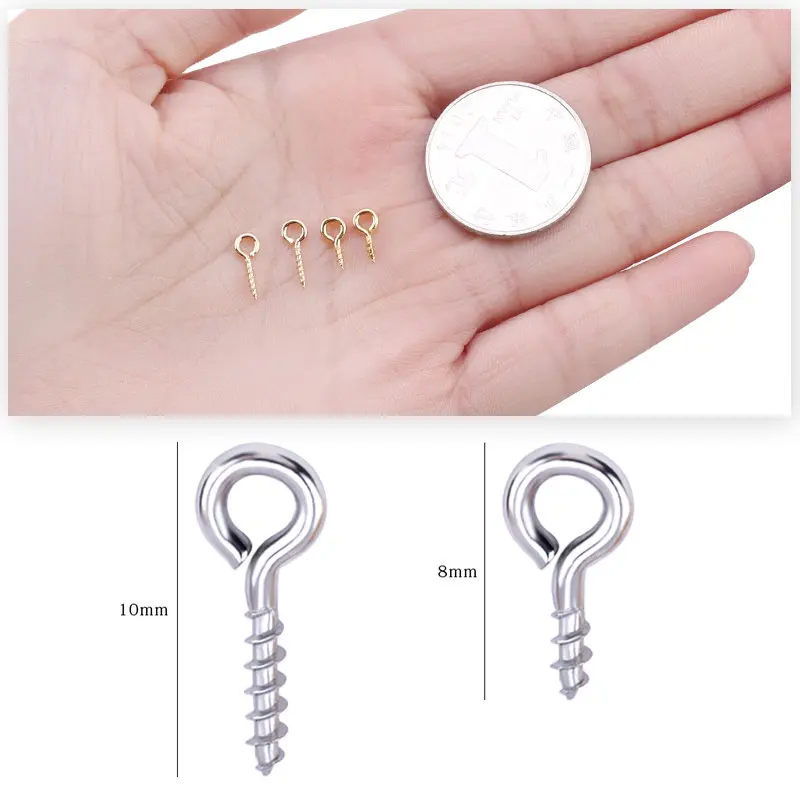 8mm10mm Stainless Steel Tiny Eye Pins Eyelets Screw Clasps Hook For Jewelry Making Findings DIY Handmade Accessories 100pcs/Box