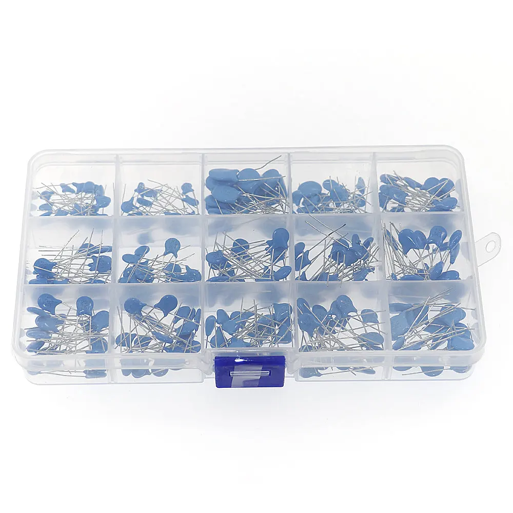 300Pcs 15Value 1KV 2KV 3KV Blue High Voltage Ceramic Capacitors Assortment Assorted Kit Box