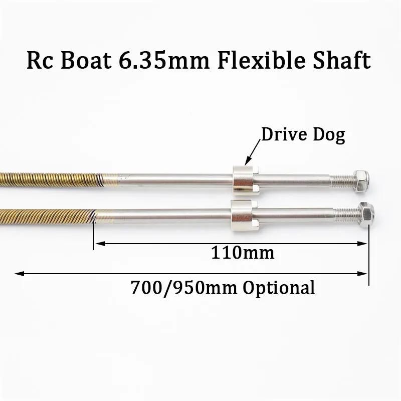 Arbre d'hélice flexible avec chien d'entraînement, bateau RC, 6.35mm, 1/4 en effet, longueur d'arbre flexible, 700mm, 950mm, arbre souple, positif (magasins) et barrage (droite)