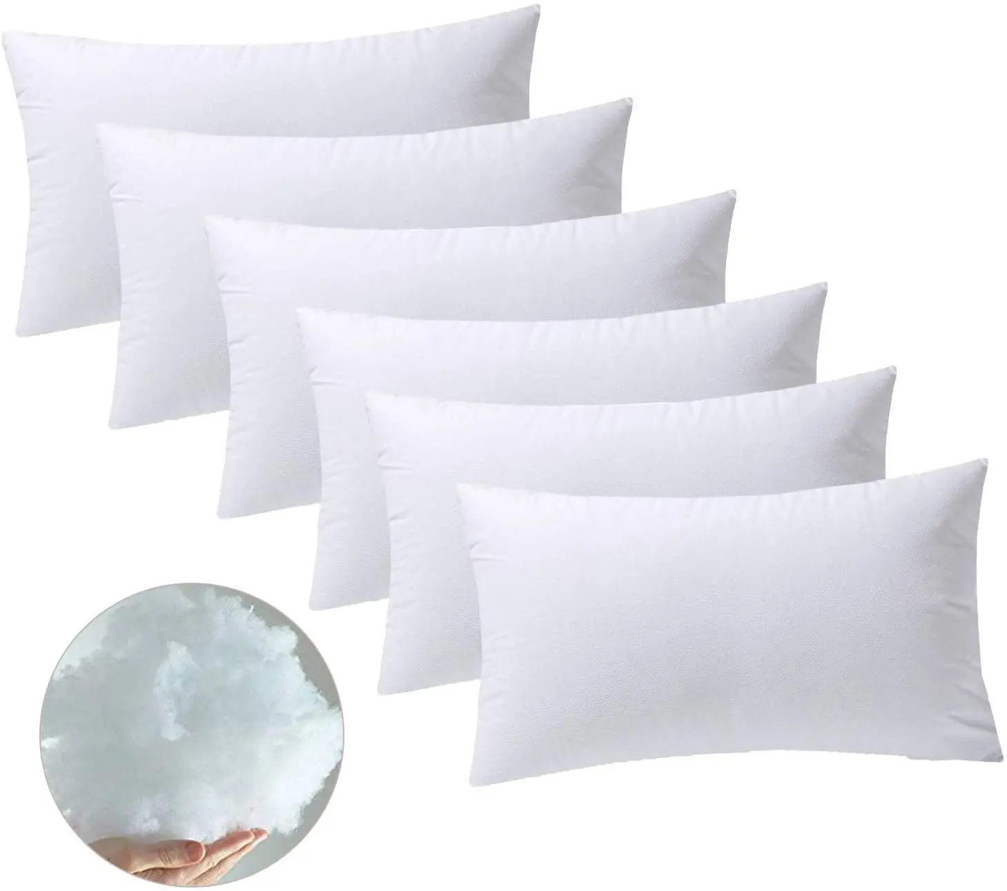 Filling cushion fiber 30x50 cm Pack 6 insert rectangle firm shape anti-allergic fluffy sofa bed cushions.