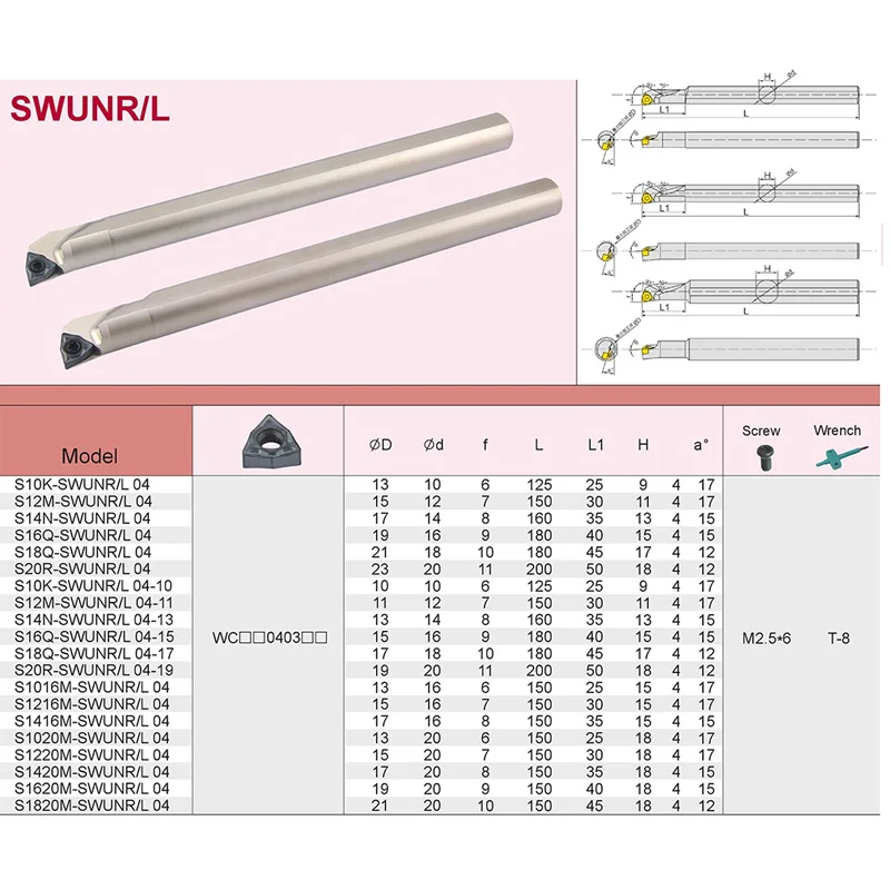 S10K S12M S14N S16Q S18Q SWUNR04 Lathe Boring Bar Cutter Tools for WXGU040304 WNMG040304 Carbide Insert