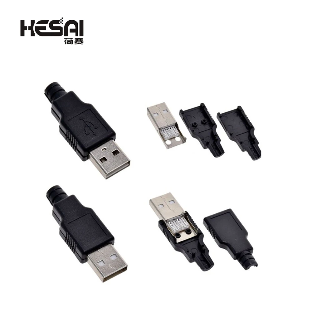 1 Set/5 Set/10 Set Type A Male USB 4 Pin Plug Socket Connector With Black Plastic Cover Adapter Connect USB 2.0 DIY Kit