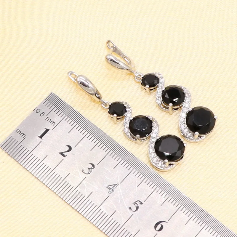 XUTAAYI  Silver Wedding Jewelry Sets For Women Flower Shape Black Zircon Bracelet Earrings Necklace Pendant Ring Gift Box