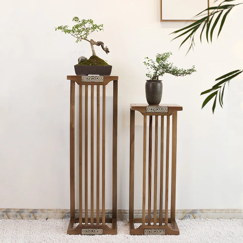 New Chinese Style Flower Stand Zen Solid Wood Floor Tea  Living Room Balcony Entrance Flower Bonsai Decoration Decorative Shelf