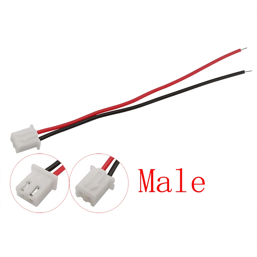 10/5Pcs XH2.54 2 Pin Pitch 2.54mm Wire Cable Connector Male Plug & Female Socket Battery Charging Cable Wire 26AWG Length 200mm