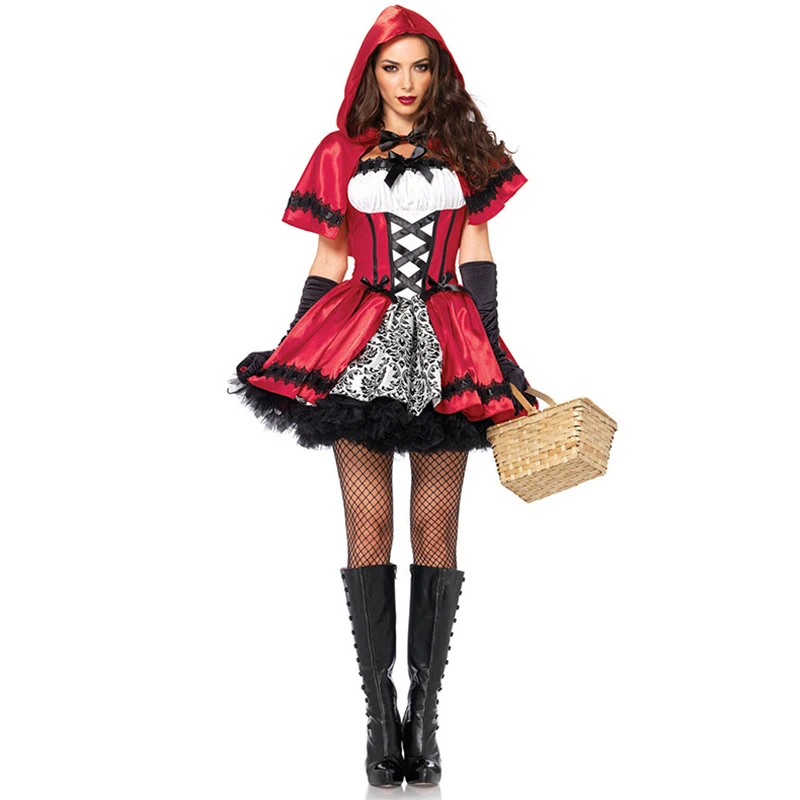 

Women Cosplay Cloth Little Red Riding Hood Halloween Pop Style Vogue Costume Game Uniform Sweet Cute Lovely Feminino Vogue