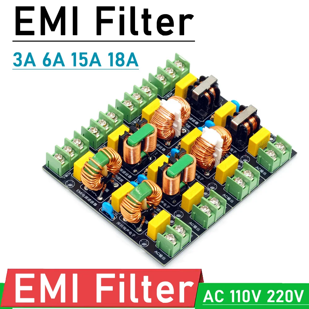 DYKB AC 110V 220V EMI filter module 3A 6A 15A 18A anti-interference EMC FCC power Filtering Board Purifier Amplifier Noise