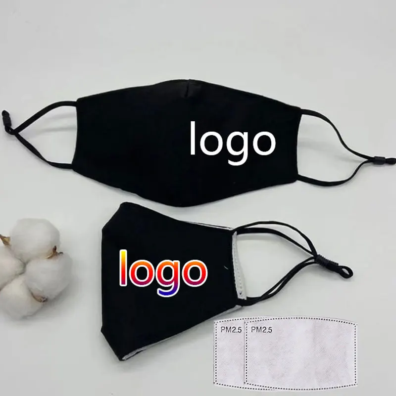 Custom Logo Cotton Mask Adjustable Size For Adult Men And Women Black Mask With Pm2.5 Filter Element