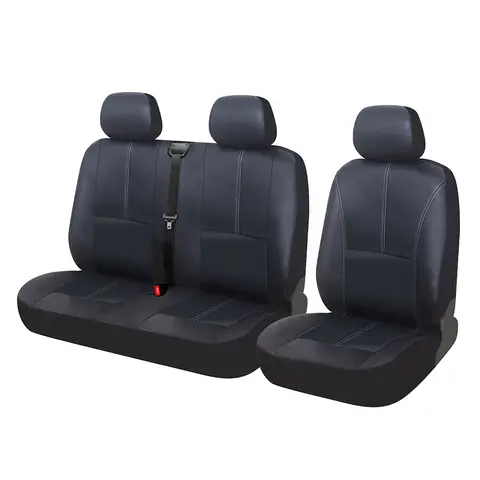 2+1 Universal PU Leather Car Seat Covers Fashionable Black Installation with Simple Car Interior