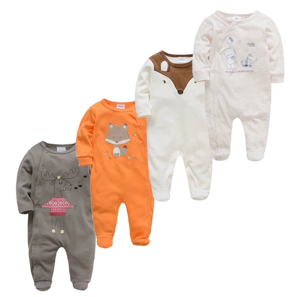 Kavkas Baby Boy Rompers 3/4 Pcs 100% Cotton Cool Bear Print Newborn Girls Clothes Long Sleeve Summer 0-12 Months Jumpsuit