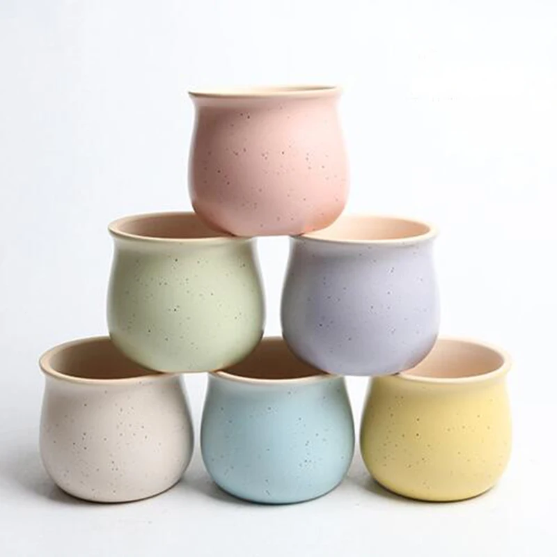 6 Colors Simple Pure Color Ceramic Planter Fleshy Plant Pot Flower Plant Vase Micro Landscape Home Garden Decoration