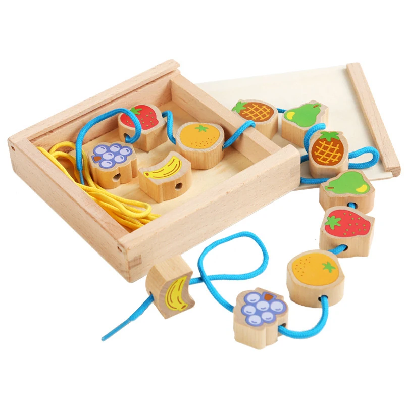 Montessori Early Education Toy For Children Rope Clip Chopsticks Game Fruit Building Block Wiht Box Storage Gift For Kids Game