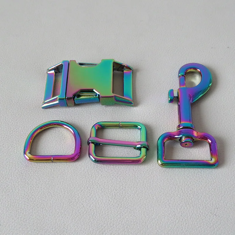 

20Sets/Lot 25mm Rainbow Metal D Ring Buckle Hardware Adjuster Snap Hook For Paracord Dog Collar Leads Loop Clasp DIY Accessories