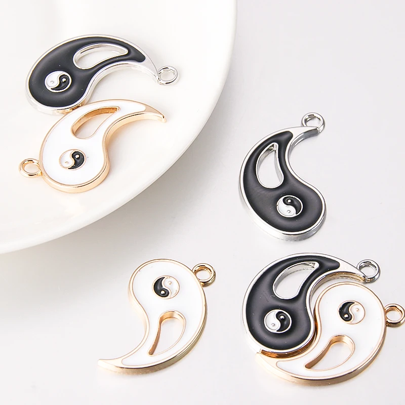 10pcs Couple Necklaces Tai Chi Gossip Black With White Yin Yang Pendant Banish Bad Luck Charm Jewelry Lovers Valentine's Gift