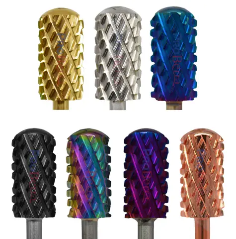 RolinStar 6.6 Large Round Top Barrel 4XC Gold Silver Dark Purple Blue Rainbow Rose gold 7 different color nail drill bits