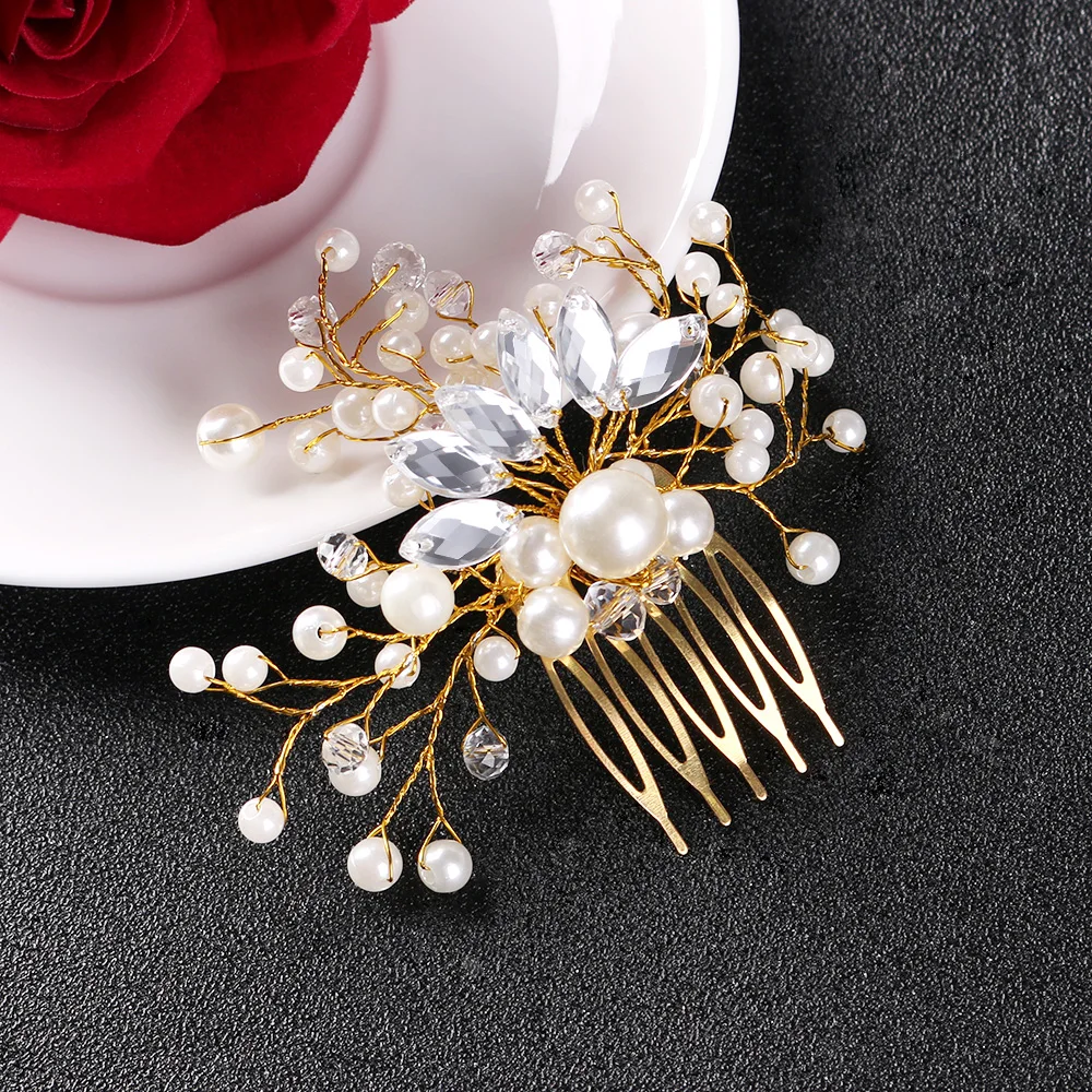 2020 New Fashion Women Pearl Hair Combs Wedding Hair Accessories Hair Pin Rhinestone Tiara Bridal Clips Bride Hair Jewelry