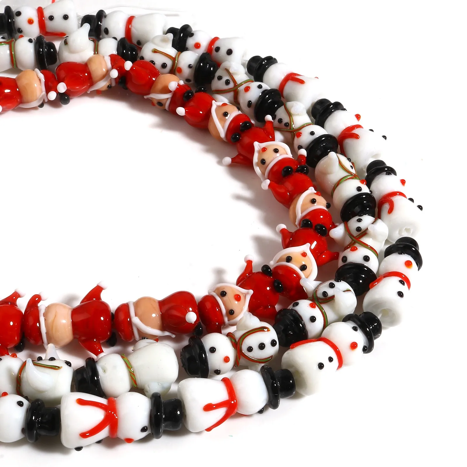 2pcs Lampwork Glass Beads Christmas Snowman Santa Claus Red Black White Loose Spacer Beads Diy Making Necklace Women Jewelry