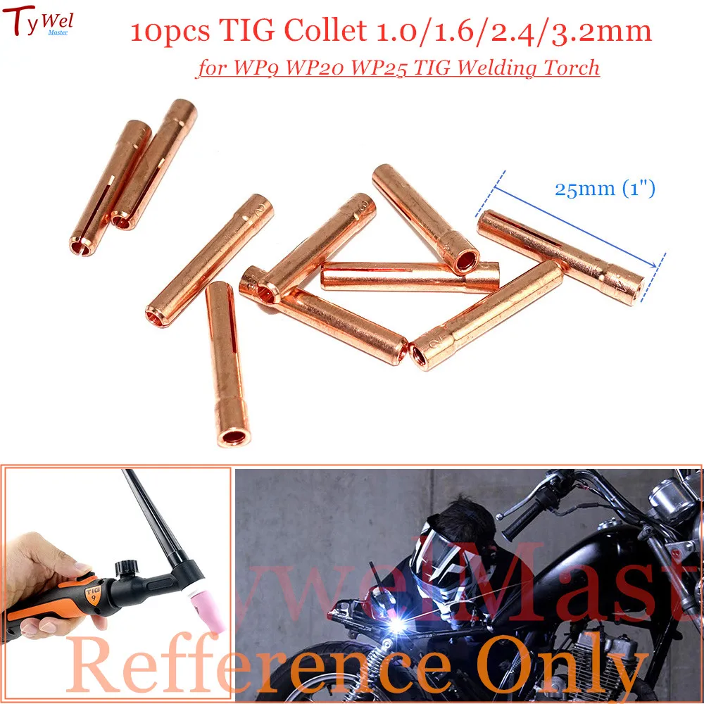 10pcs TIG Collet 1.0/1.6/2.4/3.2mm 텅스텐 전극 홀더 13N21 13N22 13N23 13N24 for WP9 WP20 WP25 TIG 용접 토치