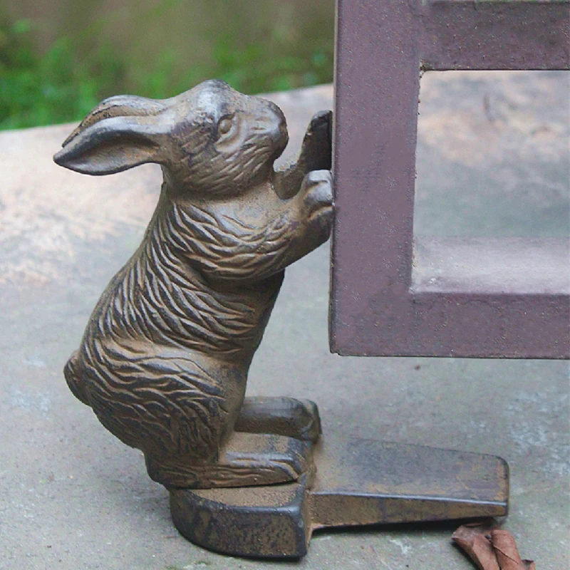 Chic Rustic White Rabbit Cast Iron Door Stop 100% Handmade Solid Animal Statues Farmhouse Accents Home Garden Decor Door Stopper