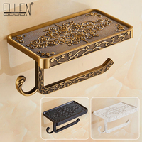 Bathroom Shelves Antique Bronze Carving Toilet Roll Paper Rack with Phone Shelf Wall Mounted Bathroom Paper Holder E654