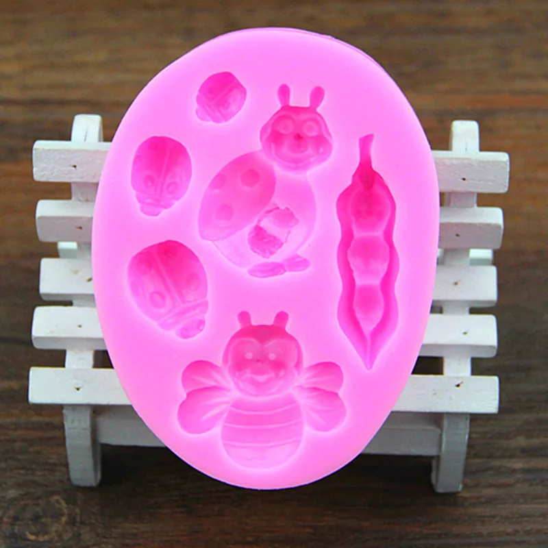 Cute Bee Ladybug Insect Silicone Mold Kitchen Resin Cake Baking Tool DIY Chocolate Pastry Fondant Moulds Dessert Lace Decoration