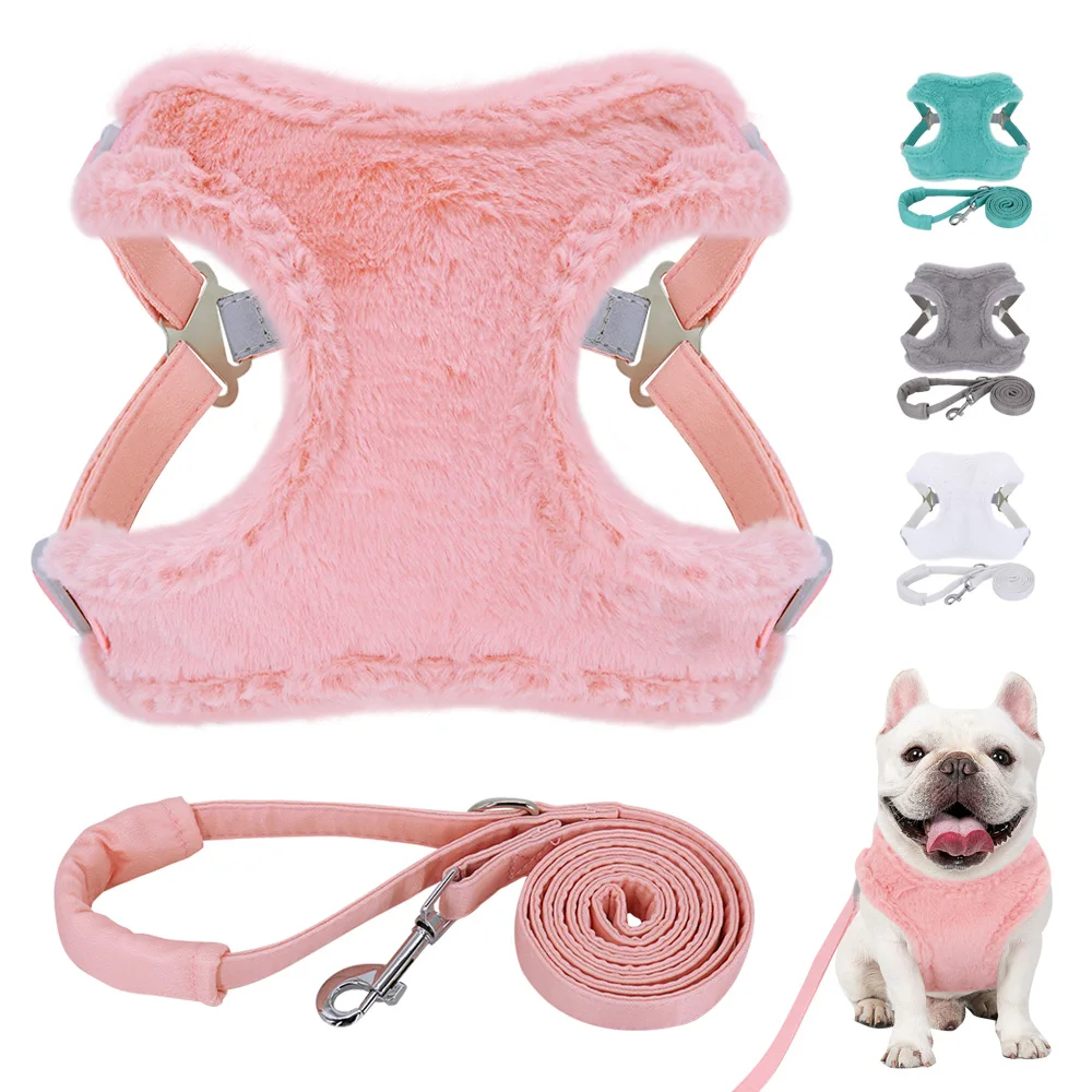 Puppy Dog Padded Harness and Leash Warm Winter Pet Vest Harnesses Walking Lead Rope With Soft Fur For Small Medium Dogs Cats