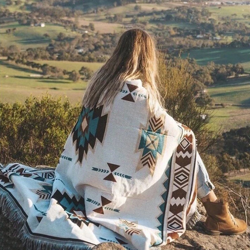 Etniczne artystyczne meksyk koce na zewnątrz piknik na plaży koc w paski Boho pościel narzuty na łóżko Sofa w kratę maty podróży dywan frędzle