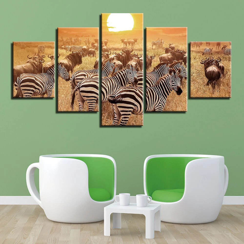 

5 Pieces Wall Art Canvas Painting Zebra Animal Posters Decoration Modern Pictures Home Modular Living Room Bedroom Framework