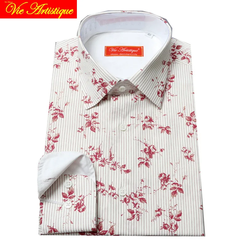 

custom tailor made women's Men's bespoke cotton floral shirts business formal wedding ware blouse white printed red flower