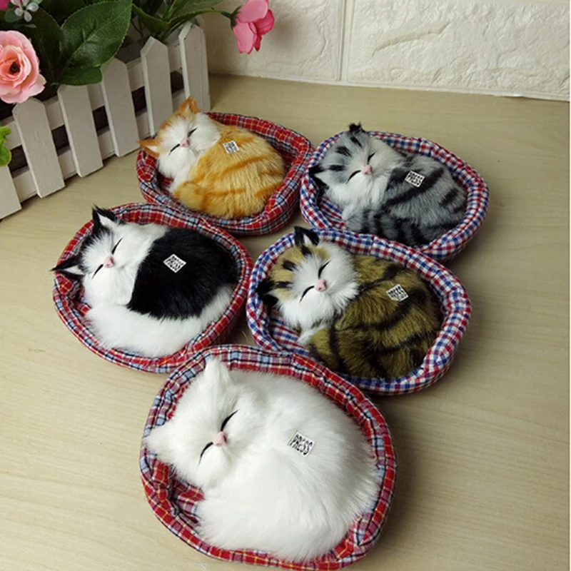 1pc Kawaii Simulation Sounding Sleeping Cats Plush Toy With Nest Interior decoration Children's Favorite Birthday Gift I0308