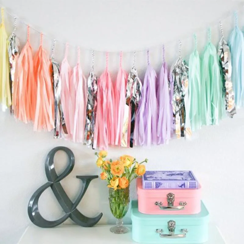 5 Sheets 35cm Tissue Paper Tassels Garland Ribbon Curtain DIY Pompoms Paper Craft Baby Shower Party Home Wedding Supplies