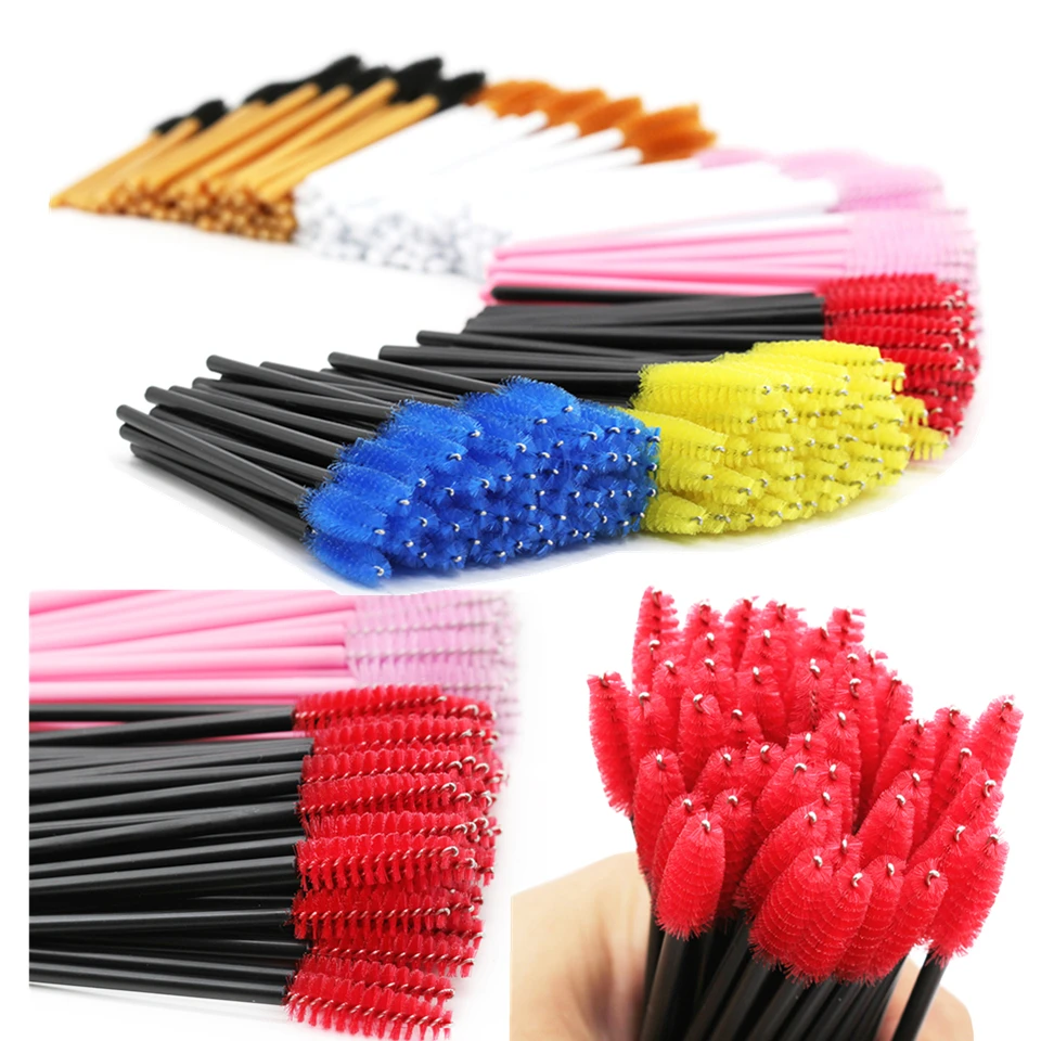 50Pcs Eyelash Brush Spoolies Wand Krultang Borstel Wenkbrauw Kam Mascara Wands Applicator Voor Wimper Extension Make Gereedschap