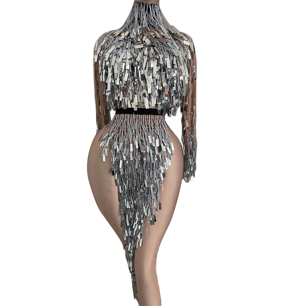 Sexy Tassel Sequins Dancer Stage Dress Party Celebrity Women Backless  Nightclub Dress Showgirl Performance Costumes