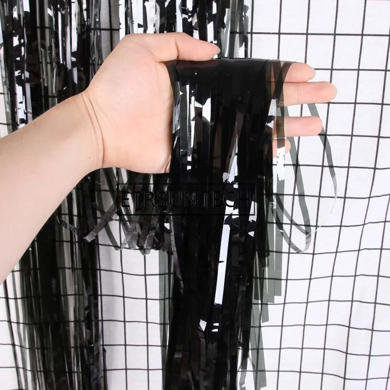 50pcs 2M New Black Tinsel Backdrop Curtain Foil Curtain Glitter Party Backdrop Photo Booth Backdrop Birthday Decoration