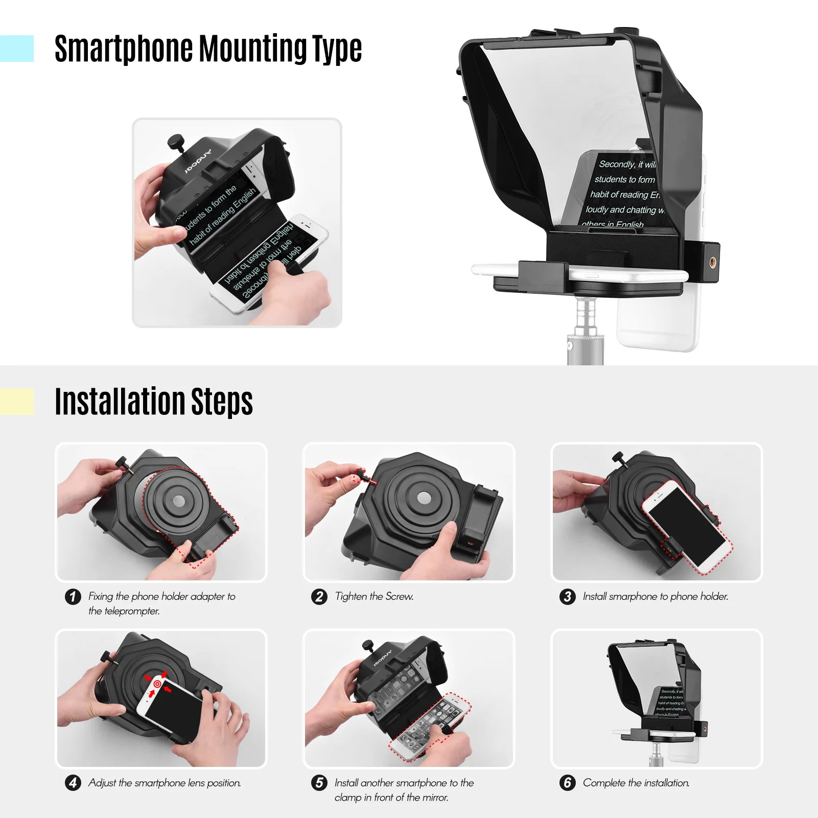 Andoer Portable Smartphone Teleprompter Prompter with Phone Holder Remote Control for Video Recording Live Streaming Interview