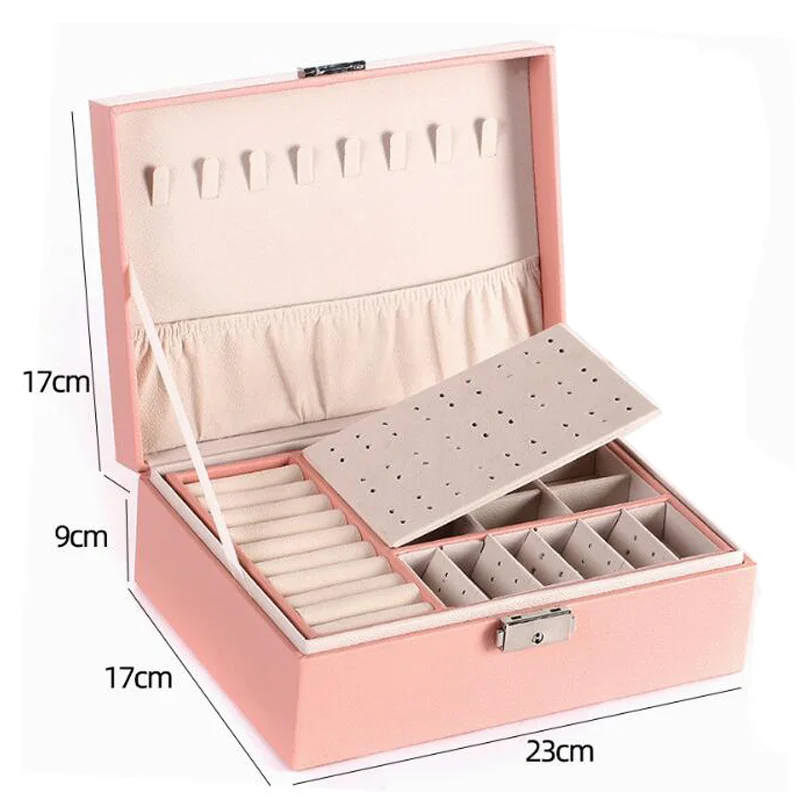 New Large Capacity Leather Jewelry Box Travel Jewellery Organizer Multifunctional Earring Ring Stud Storage Cases for Women Gift