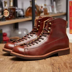 Autumn Vintage New Top Quality Men Red Boots Fashion Cow Leather Luxury Brand Wings Dress Ankle Boots Winter Motorcycle Boots