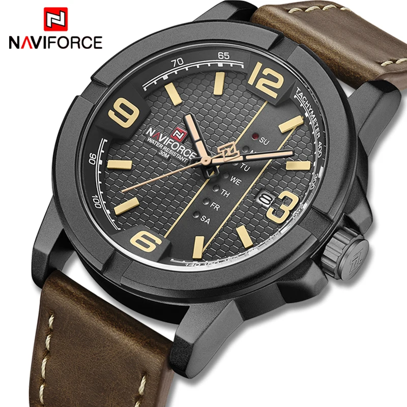 NAVIFORCE Luxury Brand Men Military Sport Watch Men\'s Quartz Clock Watches Leather Waterproof Wristwatch Date Relogio Masculino