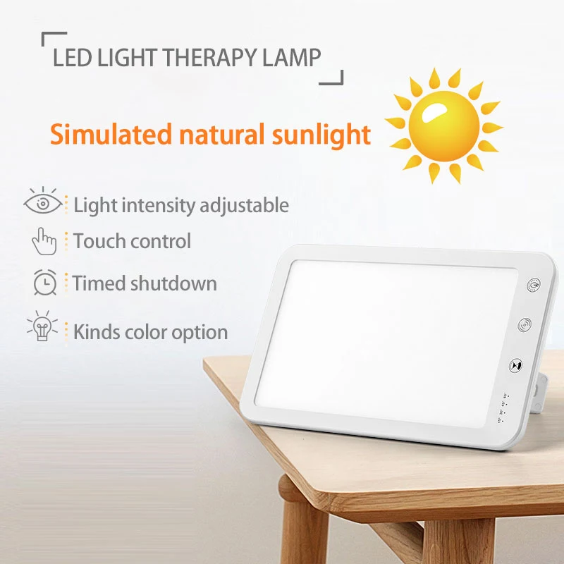 Light Therapy Lamp - Sun Lamp with 10000 lux LED and 3 Adjustable Color, Tablet Size and Brightness Controls (White）