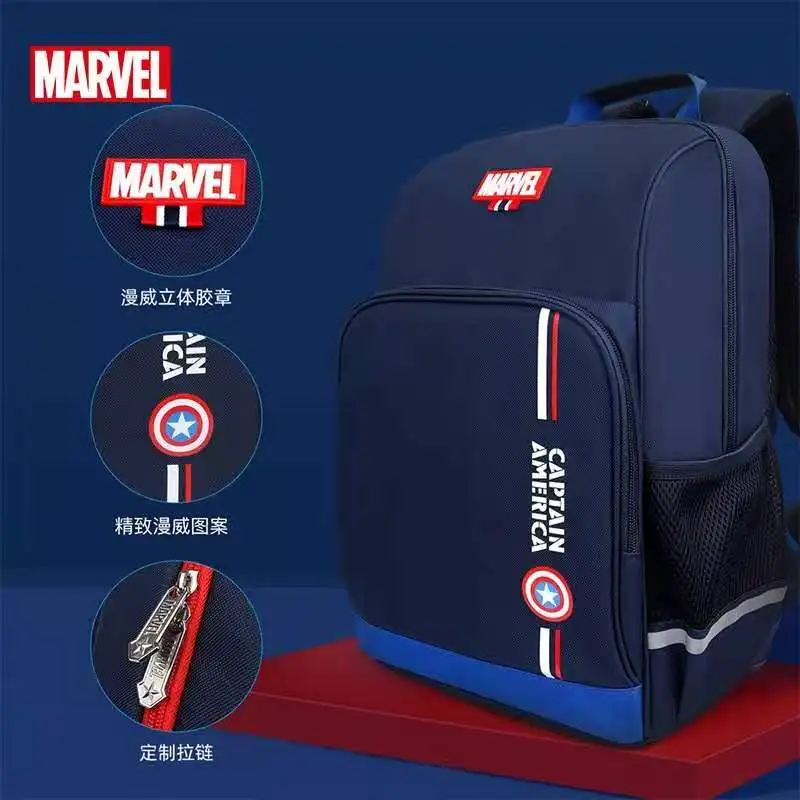 Bolsa escolar Disney para meninos, Mochila ortopédica, Bolsa de ombro para estudante primário Homem-Aranha, Homem de Ferro, Capitão América, Grande