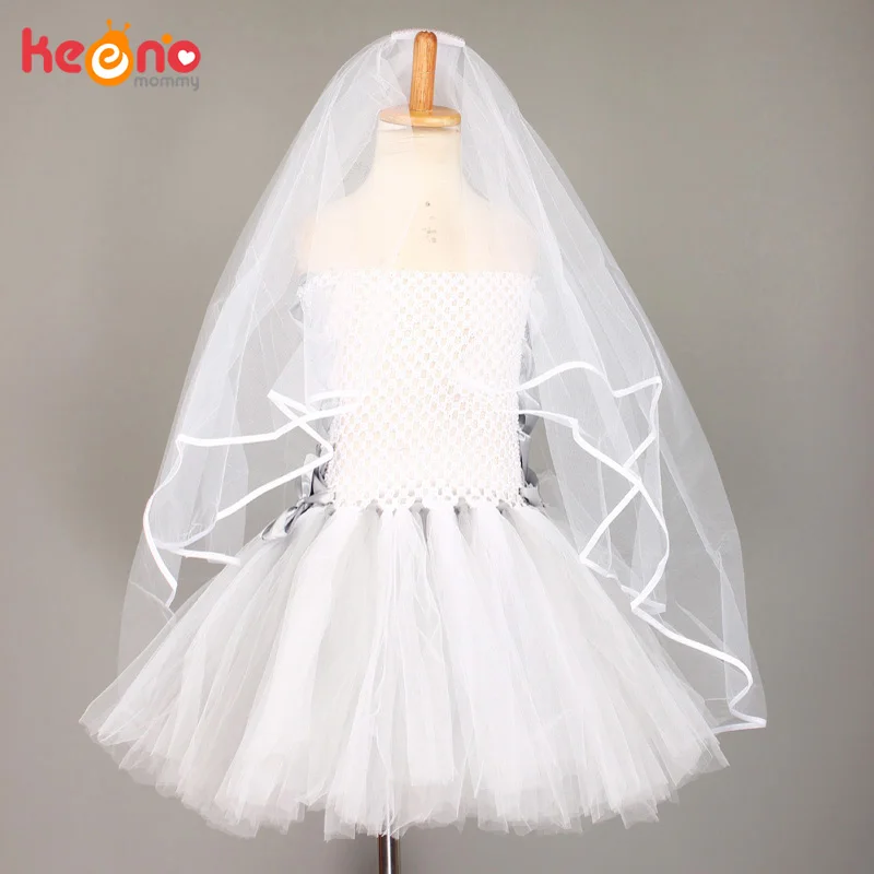 Halloween Dead Bride Girls Tutu Dress with Veil Children Corpse Lady Halloween Carnival Cosplay Costume Kids Fancy Tulle Dress